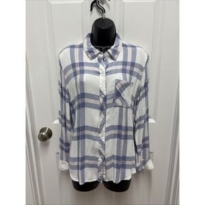 Rails Woman's Plaid Button Down Shirt White Slate Rose -  Sz L